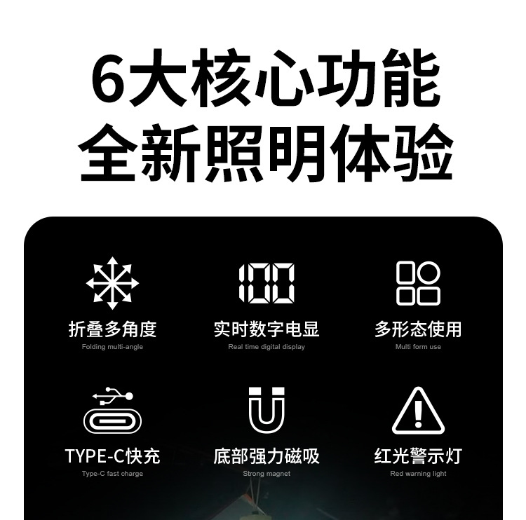 新款户外露营灯 高光LED便携式手电挂灯可折叠家用帐篷灯野营灯详情2