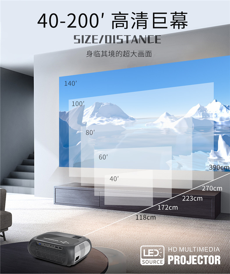 跨境T7高清家用投影机便携式微型迷你小型家庭LED跨境投影仪详情16