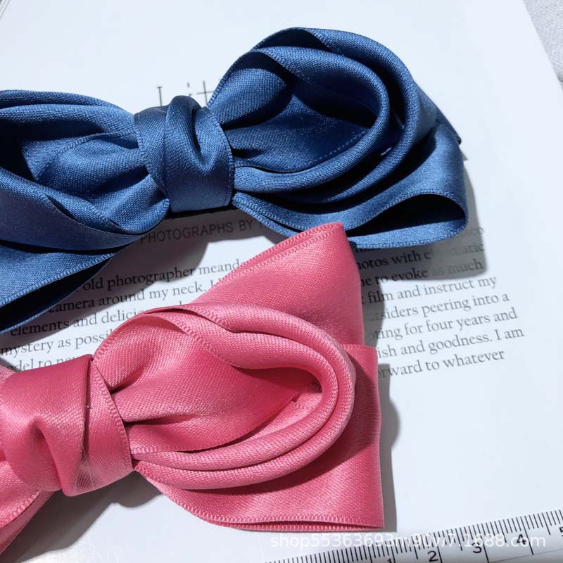 Japanese and Korean cotton ribbon solid-color bow top clip, sweet and versatile for girls, woven ribbon spring clip, ponytail clip, hair accessory and headwear pic 10