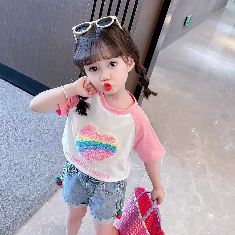 2025夏季女童短袖上衣T恤新款纯棉女宝宝短袖洋气高档童装代发详情1