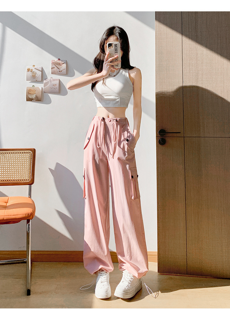 美式工装裤女夏季2024新款高腰休闲显瘦高级直筒卫裤小个子运动裤详情22