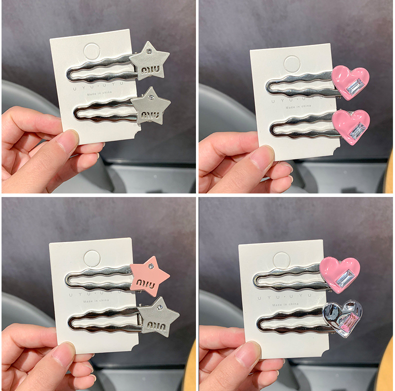 多巴胺爱心发夹无痕发卡银灰高级轻奢甜美星星发卡鸭嘴夹刘海边夹详情3