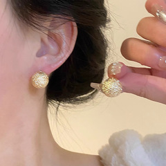Retro Hong Kong-style golden texture ball earrings, simple and niche, versatile bestseller stud earrings, high-end and elegant earrings for women pic 10