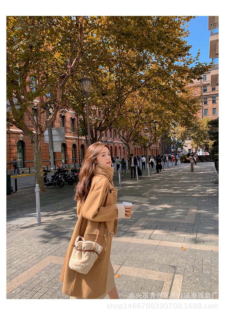 New mid-length woolen coat with horn buttons for women in autumn and winter, thickened knitted woolen sweater cardigan pic 7