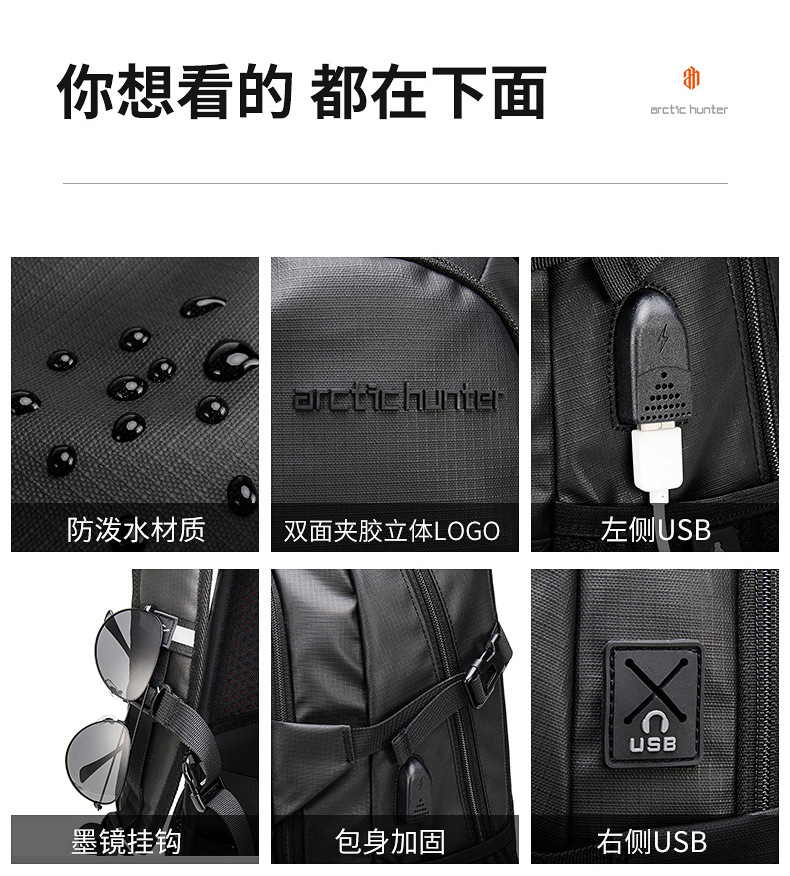跨境新品商务休闲电脑包大容量防水双肩包户外运动背包旅行防盗包详情13