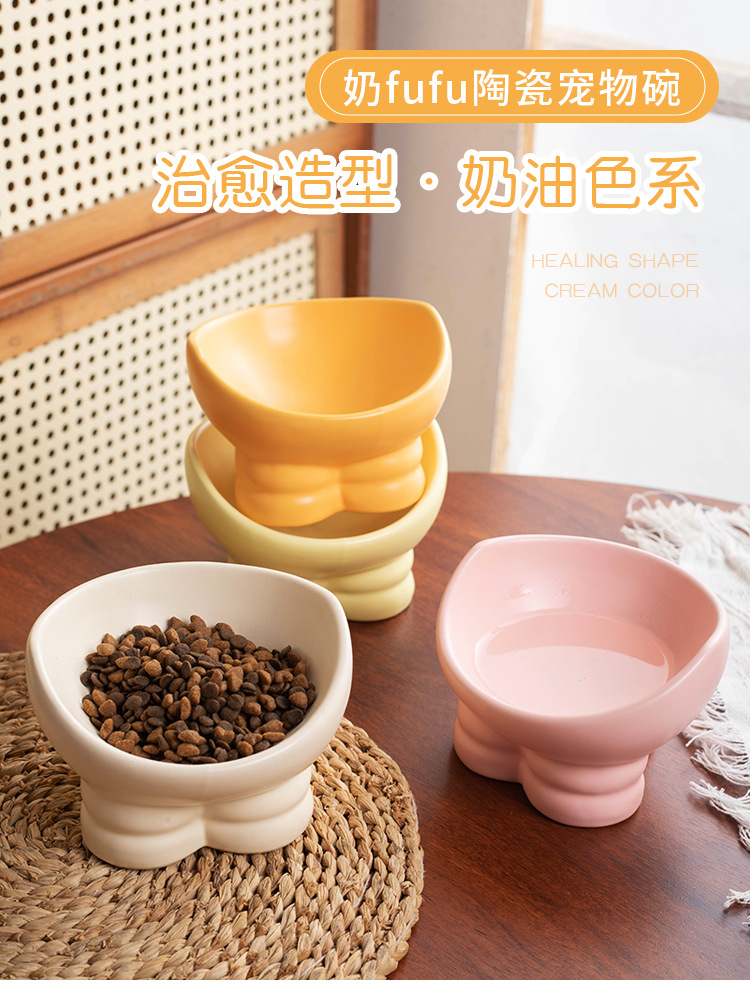 Cat bowl, ceramic food bowl, water bowl, double bowl, cervical vertebrae protection, high leg, slanted mouth, cat drinking bowl, pet bowl, pet supplies pic 1