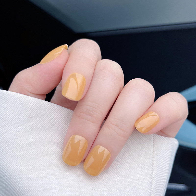 Handmade candy-colored short wearable nail, simple and fresh in summer, solid color nail nail pieces, detachable false nail stickers, nude color pic 8