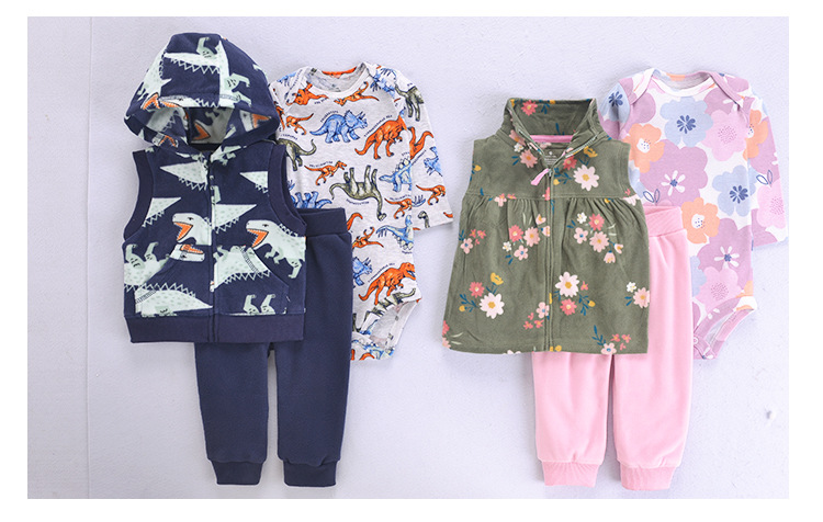 A three-piece set of baby, spring, autumn and winter vests, hooded outerwear, and baby fleece backpack clothing pic 23