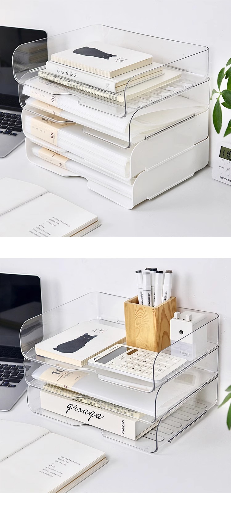 桌面可叠加多层A4纸收纳盒灵活抽屉式办公室学生收纳柜文件置物架详情4