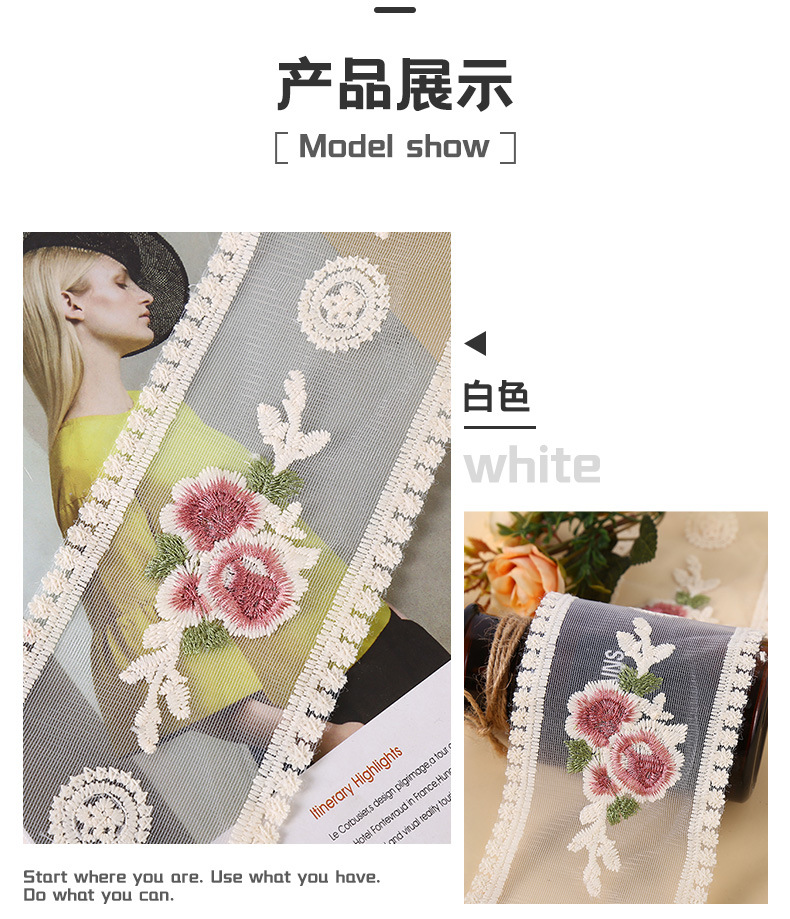 DIY handmade accessories for 9CM three-color embroidered lace double-sided set gauze bow curtains, hair clips and hair bands pic 5