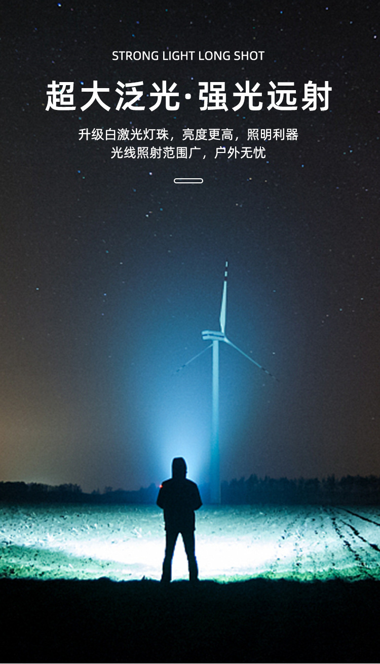 猎天鹰铝合金手电筒强光雷射炮Type-C快充多功能变焦远射照明电筒详情3