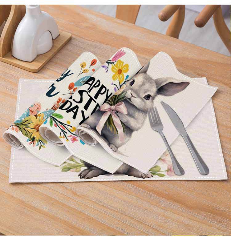 New Easter egg placemats, linen rabbit print table MATS, festive kitchen and living room decorative heat insulation MATS, coasters pic 10