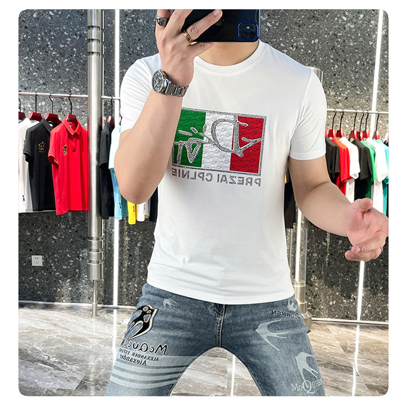 欧洲站长袖轻奢高档新款男士圆领短袖T恤男装薄款亮片印花半袖详情16