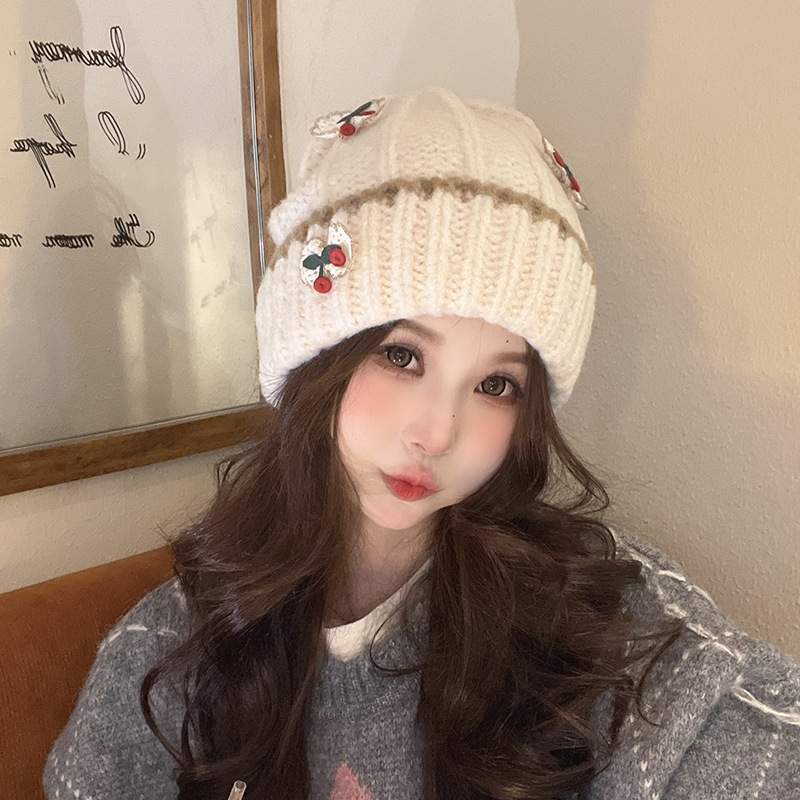 甜美毛线帽女秋冬保暖冷帽显脸小针织帽子可爱加绒女士护耳套头帽详情9