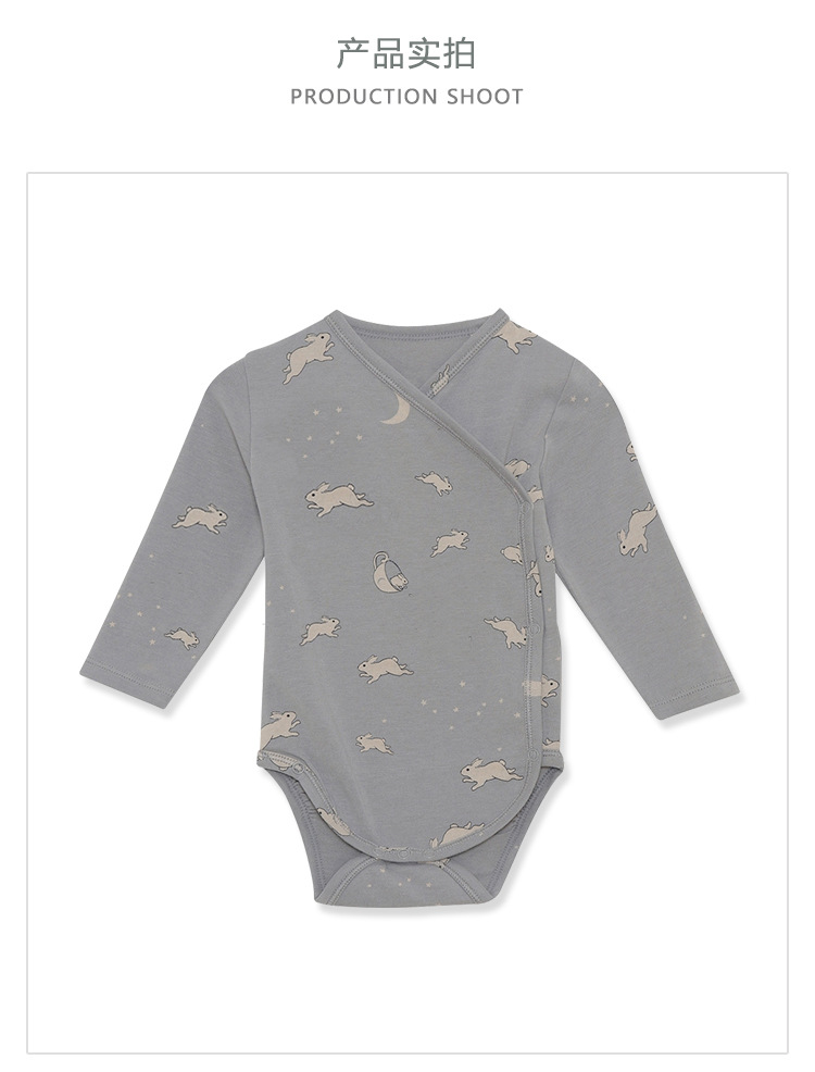 Pure cotton baby crawling clothes for boys and girls, spring and autumn printed side-opening long-sleeved one-piece triangular pouch for newborns pic 16