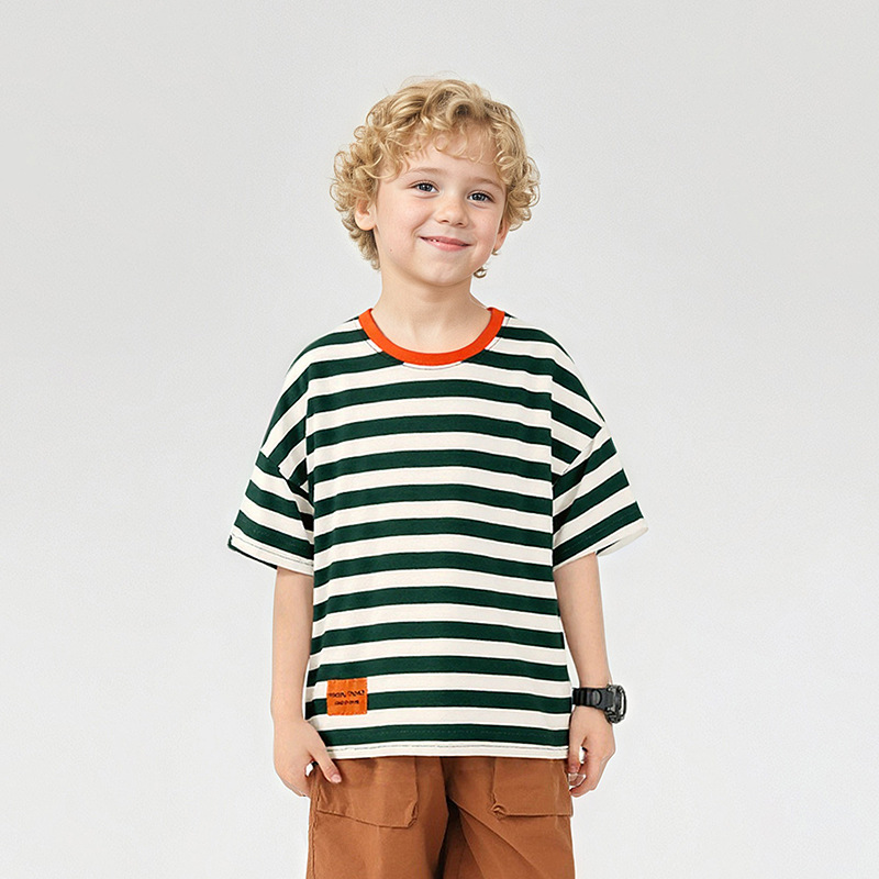 夏季童装韩版新款儿童运动短袖 大童潮款条纹上衣男童短袖t恤批发详情4