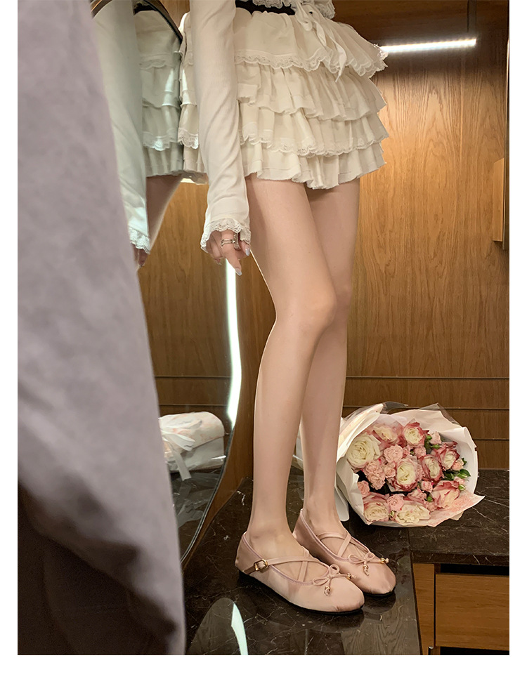 羊皮版~葡萄妈同款少女蝴蝶结交叉带芭蕾舞鞋平底玛丽珍鞋女单鞋详情26