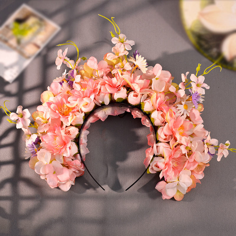 Flower hairpin headwear, flower hairpin headband, silk flower headband, Hanfu accessory, three-dimensional flower wreath, flower encircle, flower headband, photo headwear pic 2