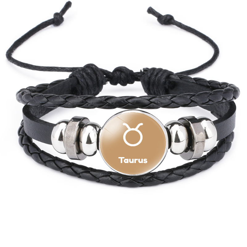 Wholesale of black leather multi-layer woven bracelet accessories with 12 zodiac time gemstones that are popular in Europe and America pic 15