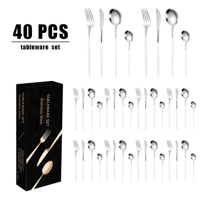 跨境热销不锈钢刀叉勺套装40件套餐具套装礼盒装西餐家用牛排刀叉详情18