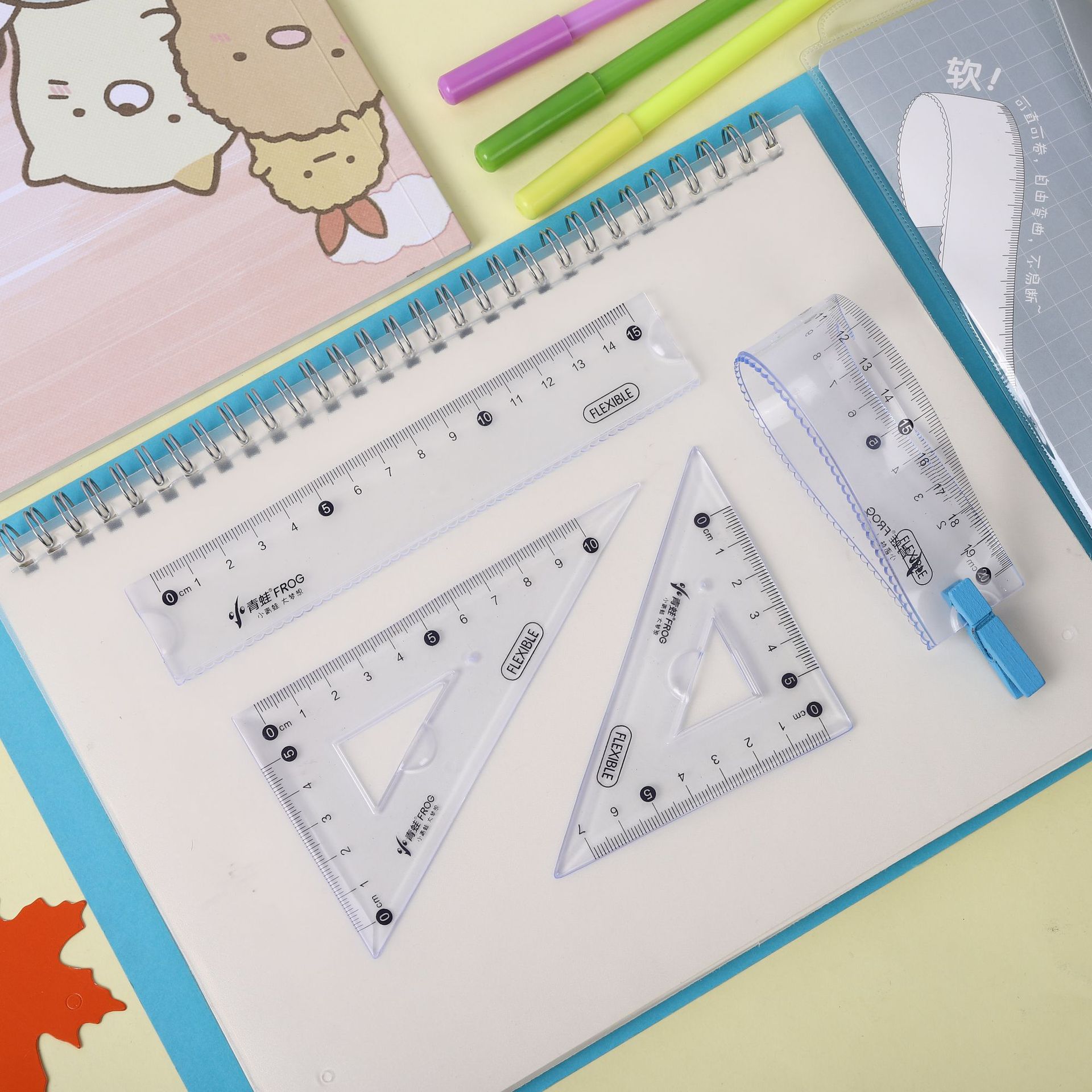 Wholesale of creative flexible rulers for exams, 20cm rulers for primary school students, four-piece set of stationery, straight rulers, and set squares for Angle measurement pic 10