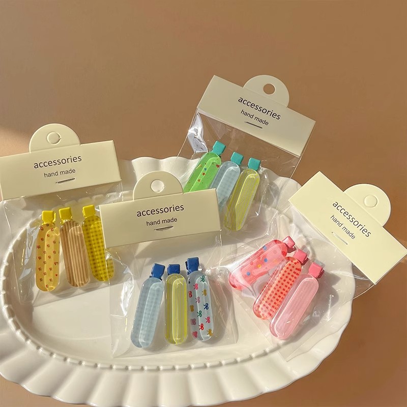 果冻格纹发夹女多巴胺彩色套装鸭嘴夹蝴蝶结碎发发卡侧边刘海边夹详情35