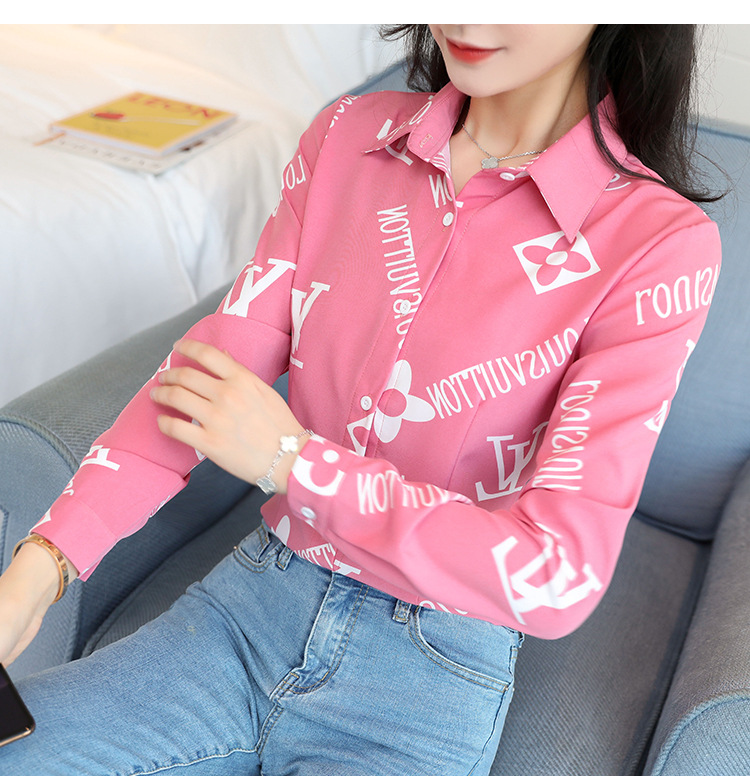 New spring and autumn Korean-style slim-fit shirt for women, long-sleeved printed striped trendy base layer, Hong Kong-style top for women pic 20