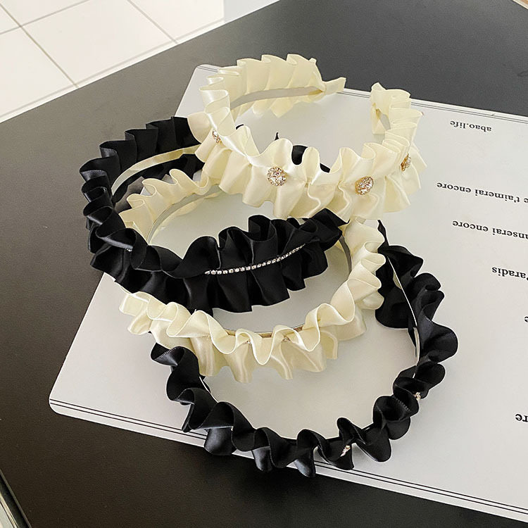 Black large intestine hair band, high-end Korean hair accessory, satin French pleated headband for washing face, high head and groin wholesale pic 26