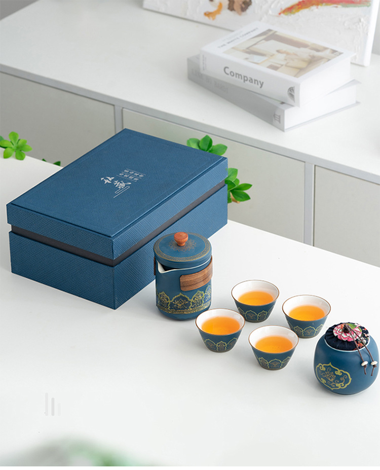 Travel tea set, ceramic express portable, one pot, three cups, business cultural and creative gift, festival souvenir, printed logo pic 19