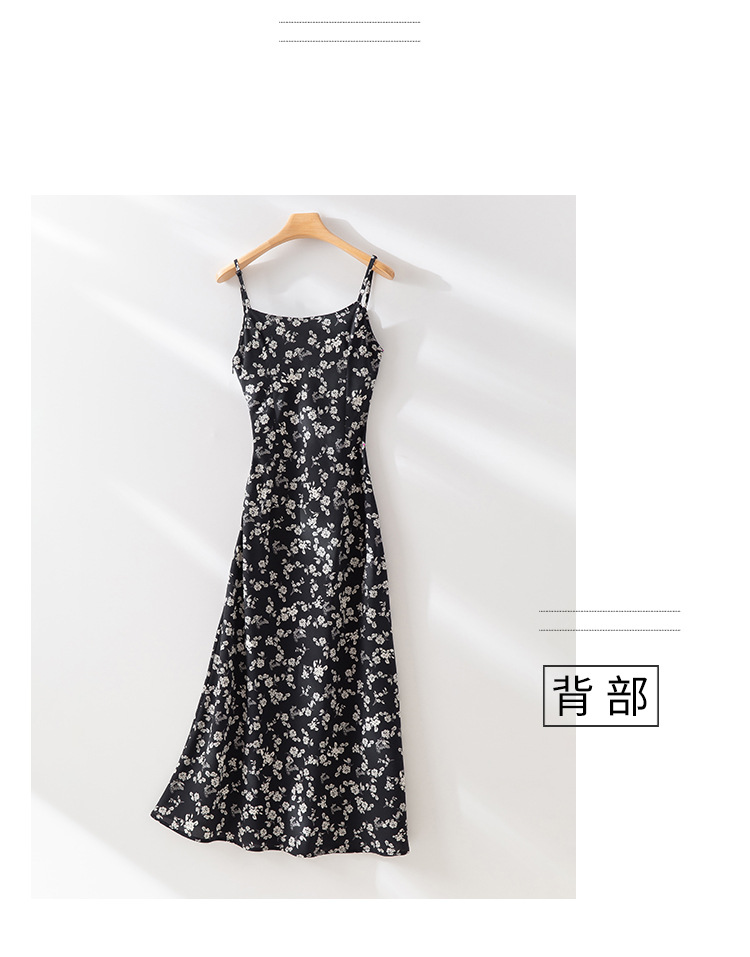 夏季新款法式复古黑色碎花吊带连衣裙女茶歇气质收腰a字裙长裙详情13