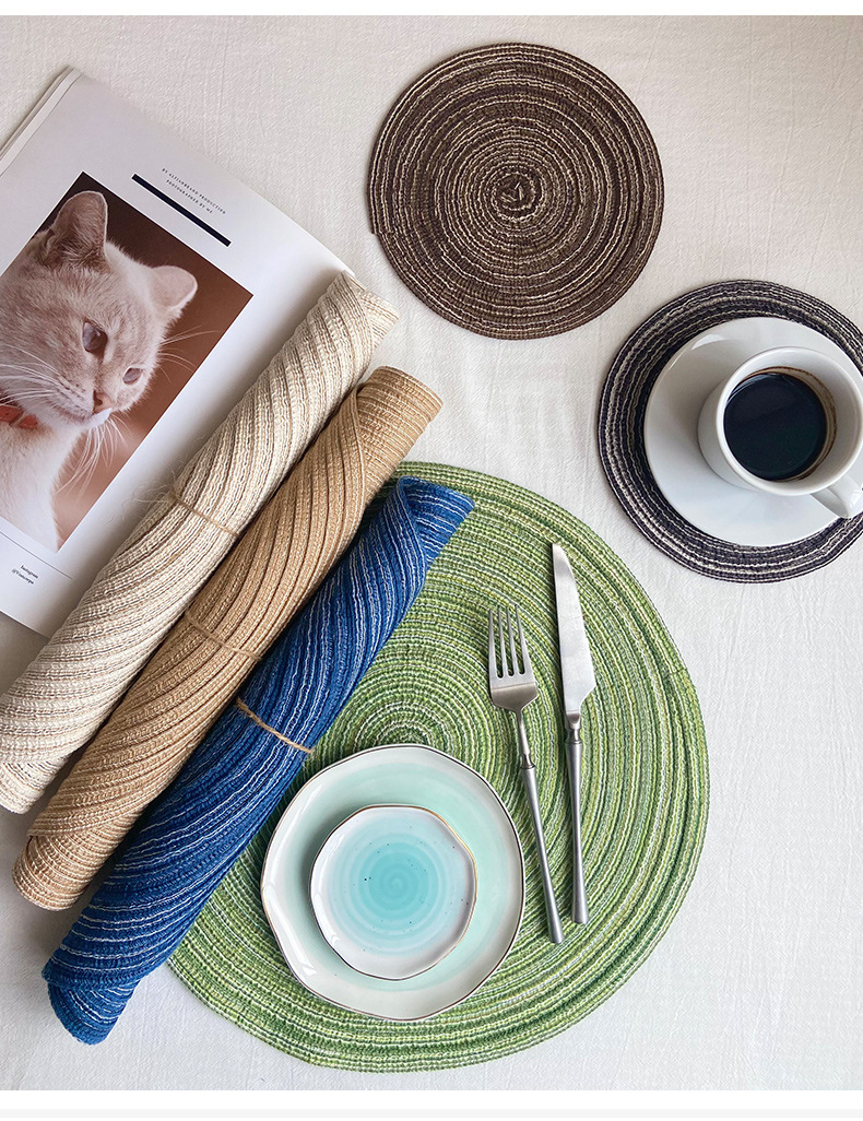 D-HOME Nordic style cotton-like placemats, round ramie woven coasters, heat-insulating plate pads, decorative prop pads, household heat-resistant pads, waterproof, anti-slip, oil-resistant, heat-resistant and wear-resistant pic 10