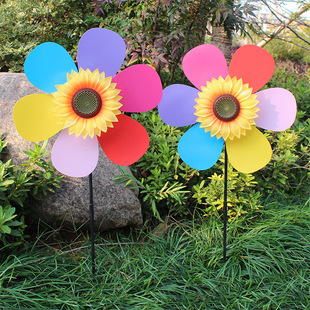 热卖儿童户外玩具 单层亮片向日葵笑脸大风车 太阳花园林装饰批发 怀旧传统风车玩具详情8