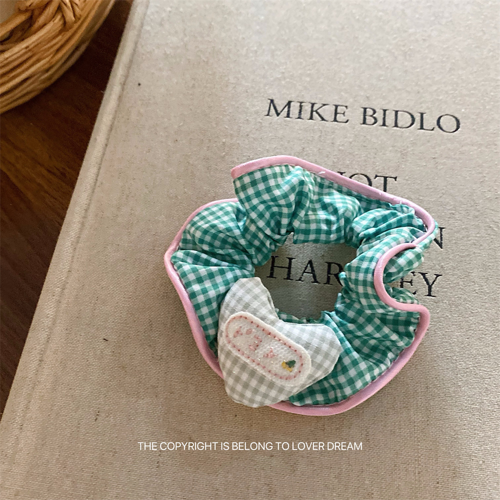 韩国ins新款彩色格纹爱心大肠发圈 甜美可爱头绳扎丸子头头饰发饰详情23