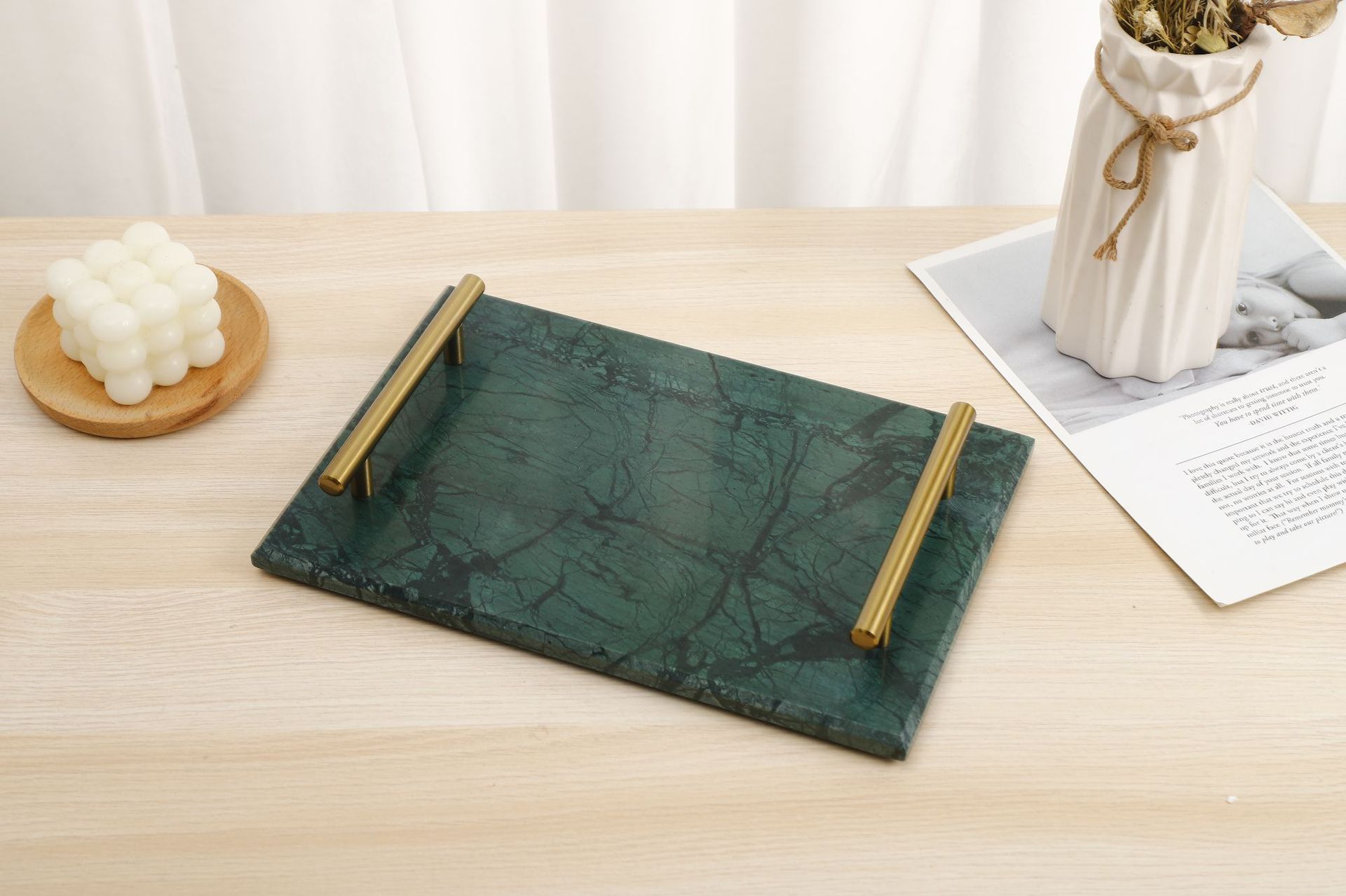 New marble gold handle tray storage tray, simple bathroom display sample tray pic 1