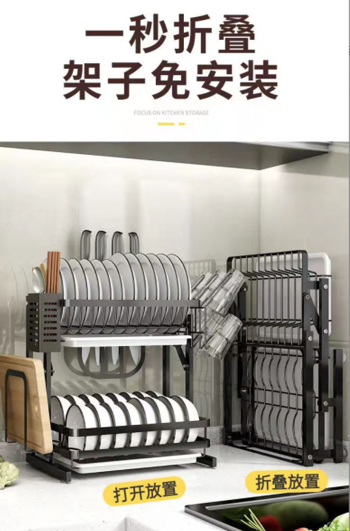Double-layer bowl rack for kitchen storage pic 5