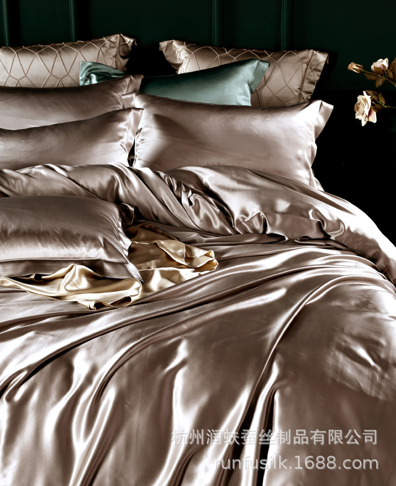 Heavyweight 25mm 100% mulberry silk bedding, wedding silk four-piece set, silk quilt cover and bed sheet pic 6