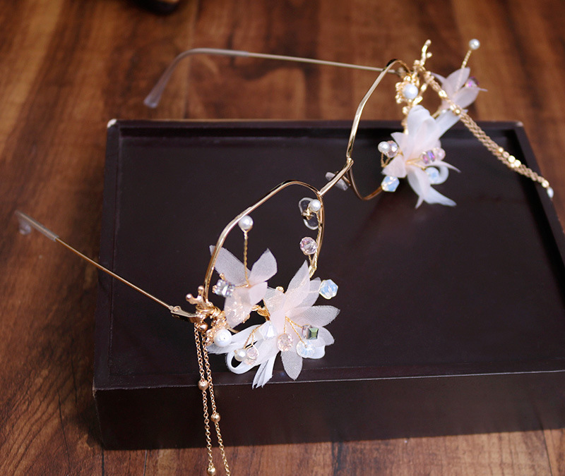 New fashionable and trendy glasses, simple bridal wedding pink tassel accessories, and golden forest-themed elegant hair accessories pic 6