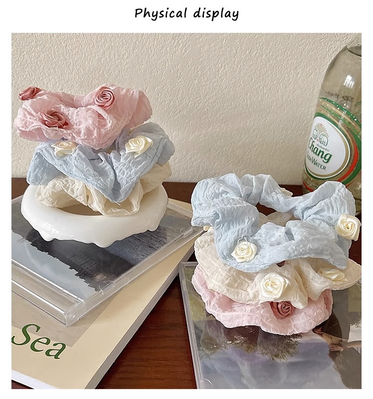 法式少女玫瑰花发绳甜美小号发圈优雅气质头绳大肠圈发饰头饰新款详情4