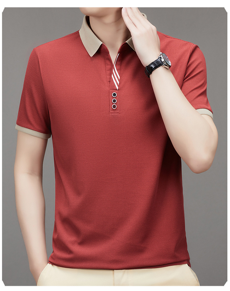 polo衫短袖男装2023夏季华夫格撞色男士时尚休闲T恤上衣一件代发详情11