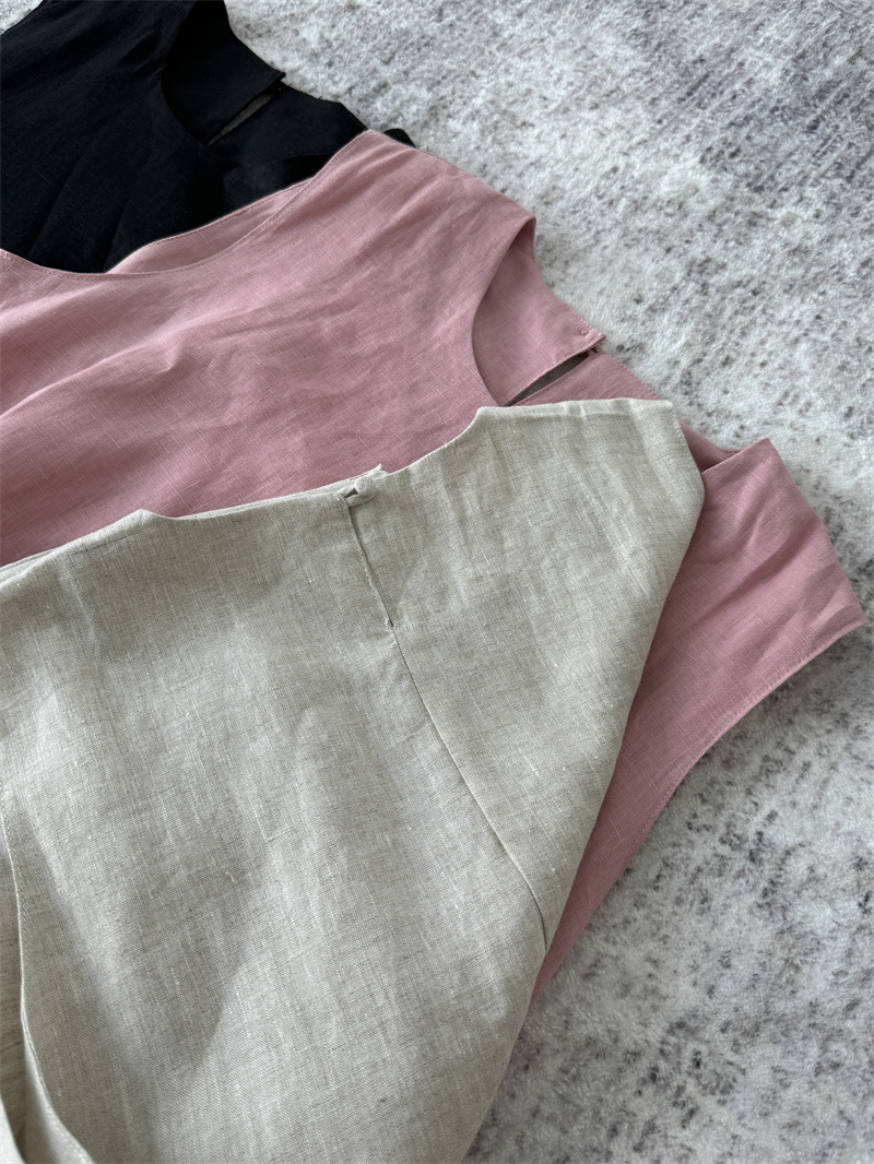 2024 Minimalist and elegant all-linen vest dress for women, summer sleeveless long dress for women pic 18