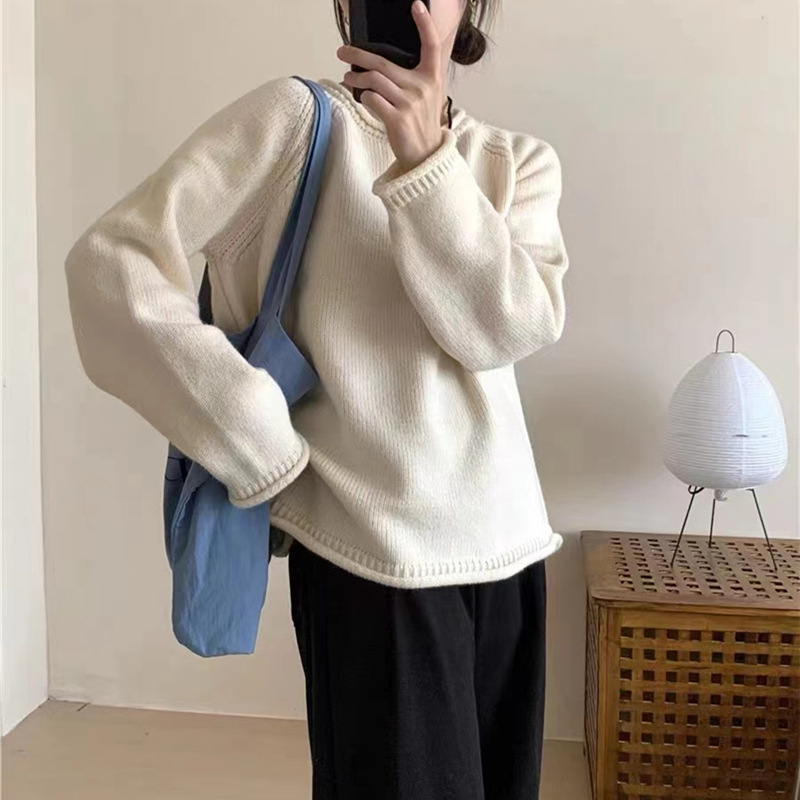 Korean-style puffed solid color pullover sweater for women, gentle and loose knitted top, versatile, laid-back style, fashionable and soft sweater pic 22