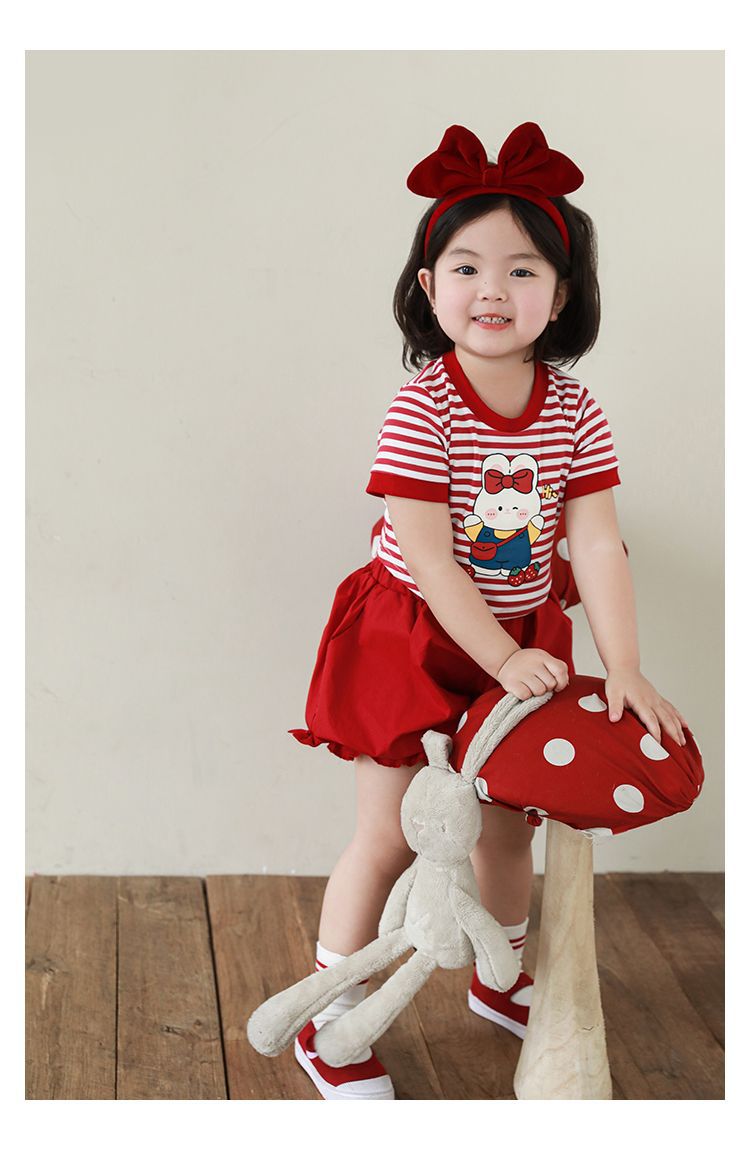 吾里卜一 女童小兔印花半袖T恤2024夏季儿童甜美可爱撞色短袖体恤详情27