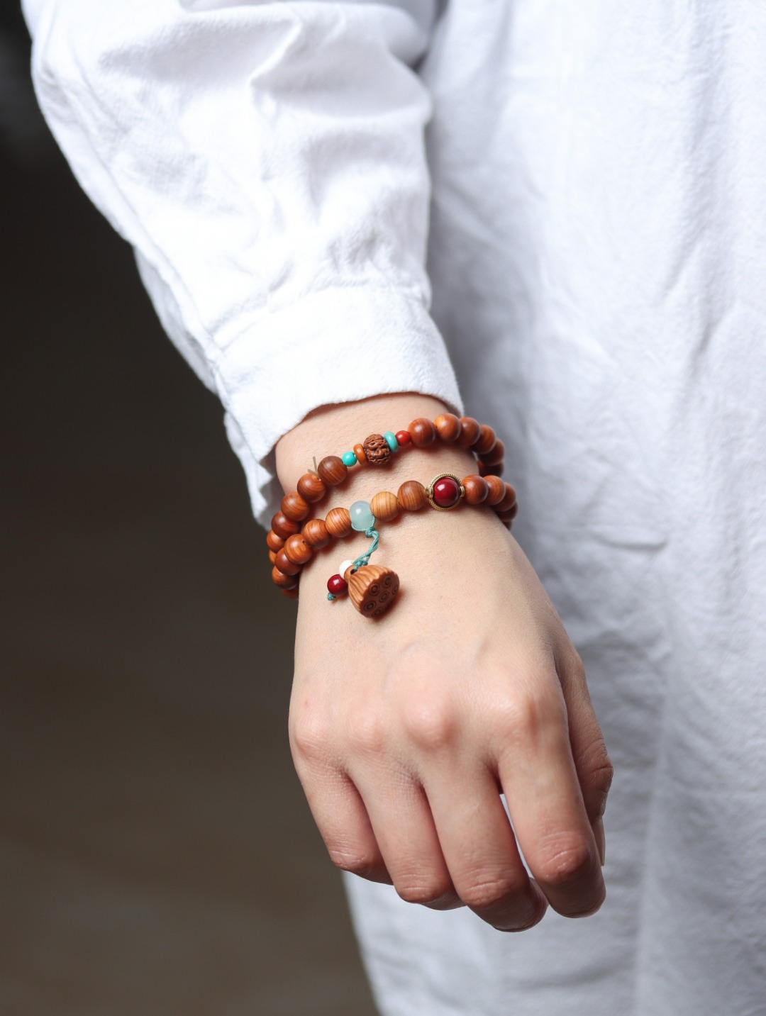 双圈陈化太行崖柏莲花文玩手串佛珠玛瑙黄杨手链男木diy蓬配女士详情11