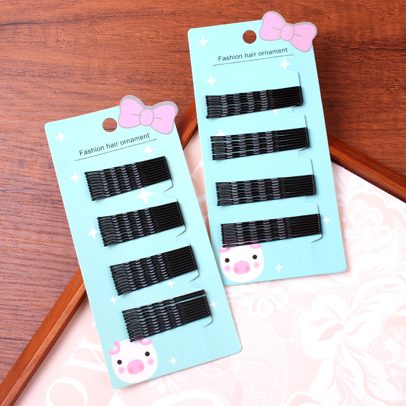 韩国精致新款发饰黑色简约碎发夹百搭波浪一字夹套装刘海边夹批发详情4