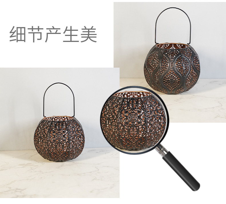 跨境新品万圣节镂空铁艺南瓜灯灯笼烛台场景氛围布置家居摆件装饰详情7