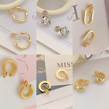 Small C-shaped smooth geometric pattern scented plate ear clips for women, no ear piercings, wearable earrings, elegant earrings factory direct sales pic 20