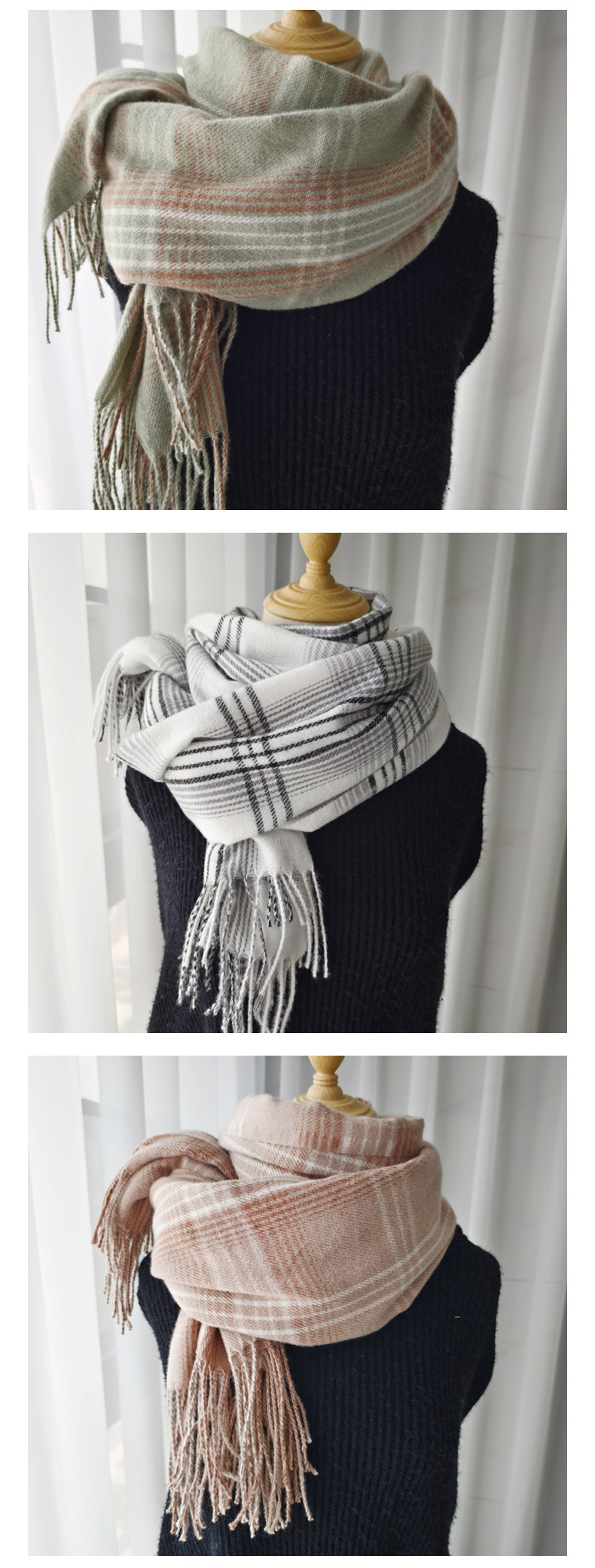 围巾女冬季2024秋冬新款英伦复古格纹围脖韩版仿羊绒保暖披肩批发详情8