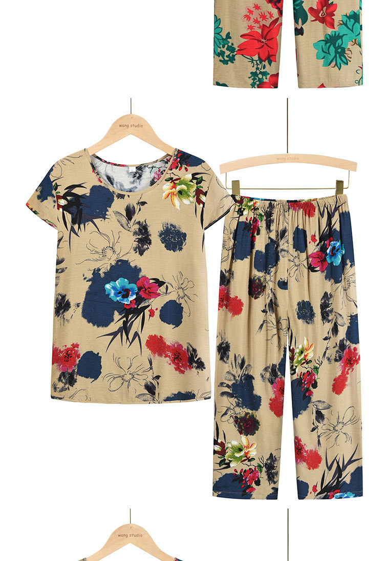 Summer short-sleeved printed top for women, two-piece set for mothers, 60-year-old clothes for grandmothers pic 9