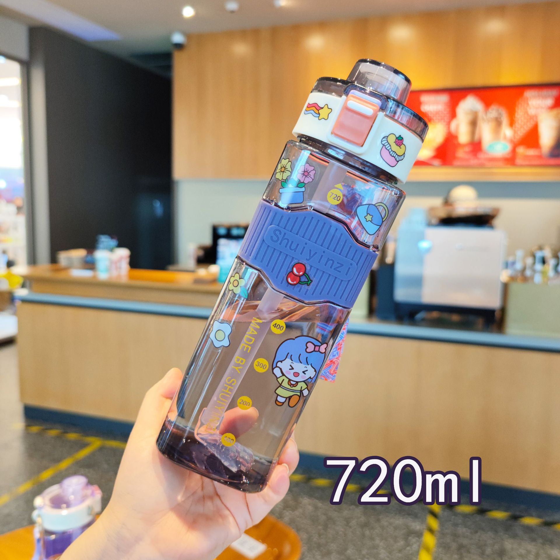 Square water bottle, straw, plastic water cup pic 3