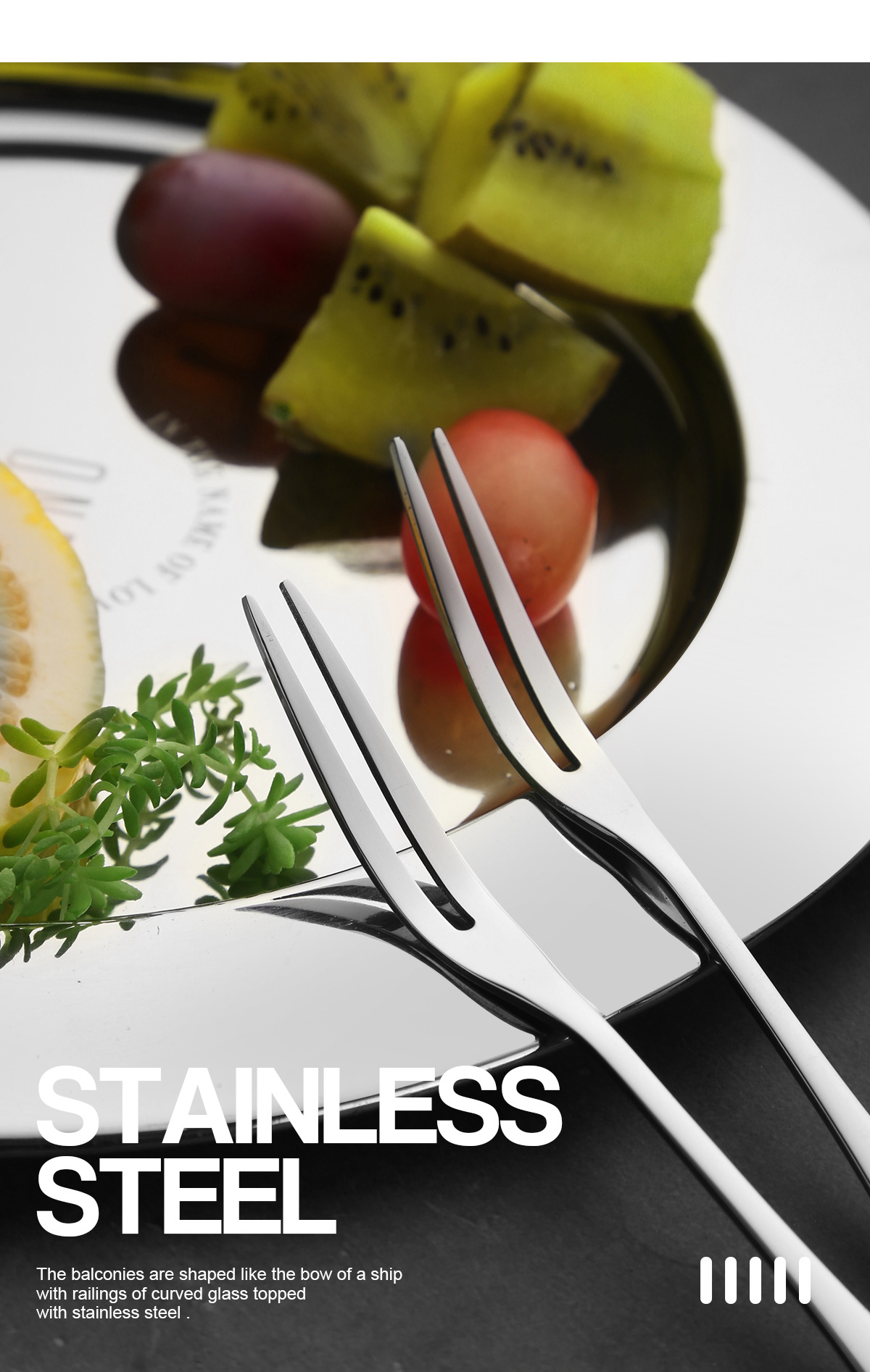 Korean-style tableware set, stainless steel Western cuisine two-toothed fruit fork, dessert fork, travel student portable set, family set pic 26